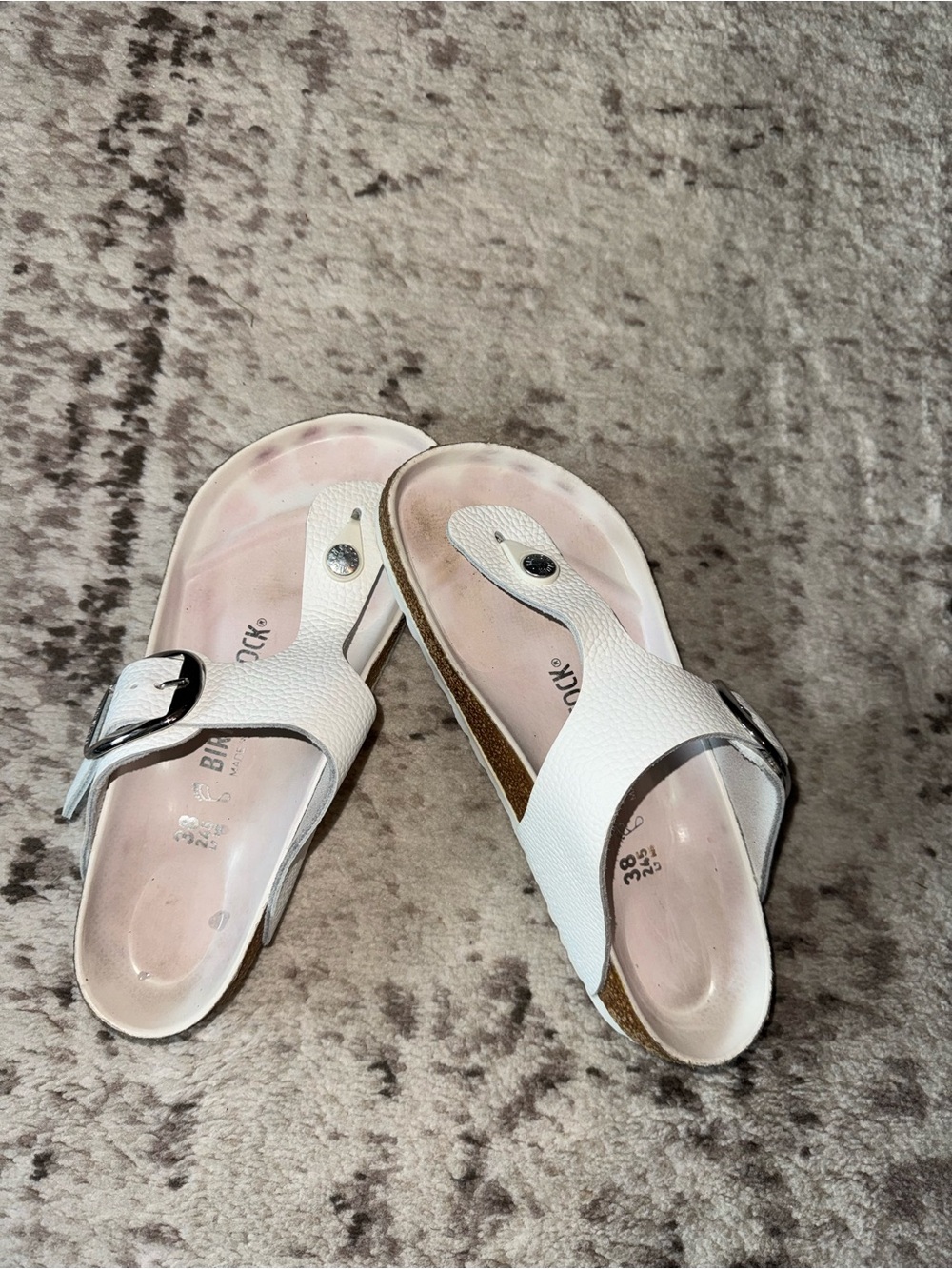 Birkenstock Gizeh Big Buckle Sandals White Pebbled Leather Thong Flip Flop Women - Picture 2 of 12